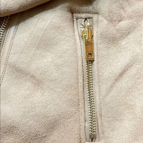 TAUPE BROWN FAUX FUR SUEDE MOTO JACKET BIKER COAT - Picture 8 of 14